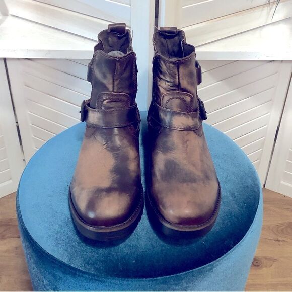 Steampunk gothic harness buckle zipper distressed rust brown biker boots sz 10.5 - Picture 5 of 10